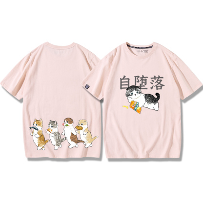 貓咪鯊魚呆萌可愛2024親子情侶男女同款 純棉T恤