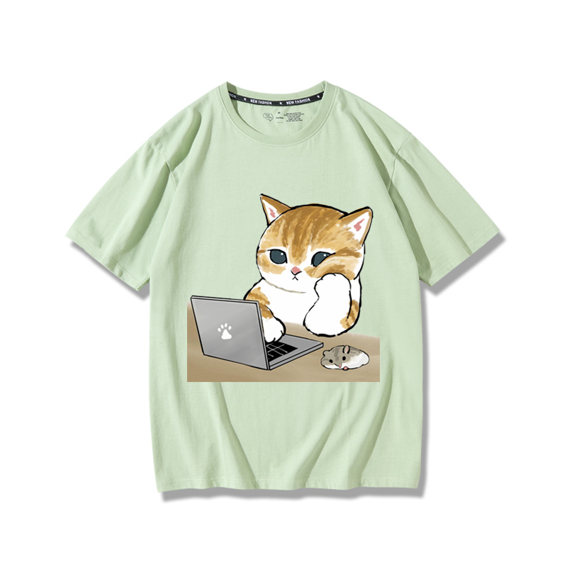 上班族貓咪2024親子情侶男女同款 純棉T恤