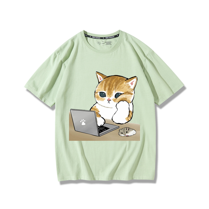 上班族貓咪2024親子情侶男女同款 純棉T恤