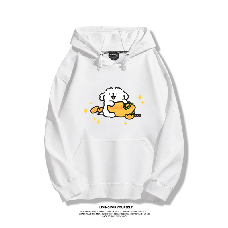 線條小狗聯名衛衣2023秋冬新款親子情侶裝薄絨款連帽衛衣