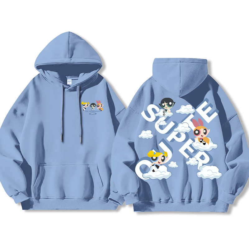 飛天小女警聯名衛衣女衛衣2024秋冬新款親子情侶裝薄絨款連帽衛衣