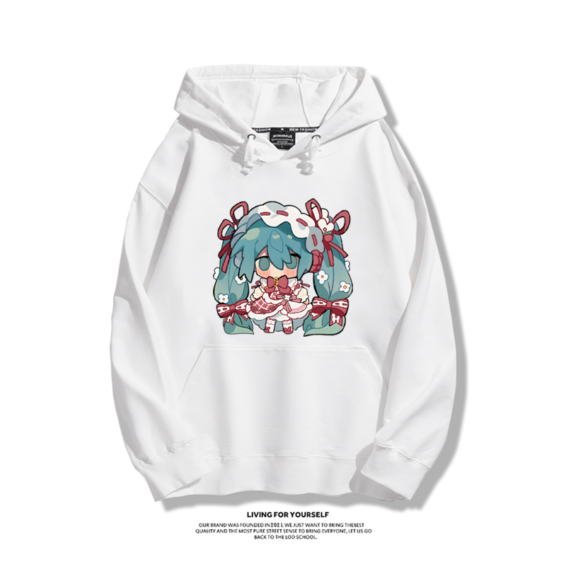 日系Q版初音未來聯名衛衣2023秋冬新款親子情侶裝薄絨款連帽衛衣