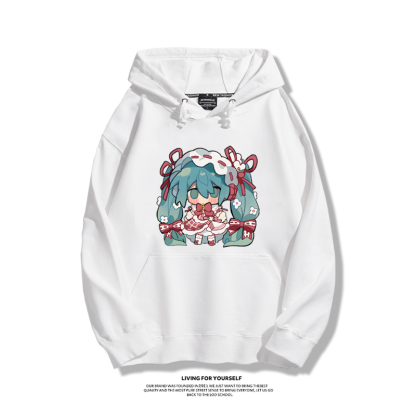 日系Q版初音未來聯名衛衣2023秋冬新款親子情侶裝薄絨款連帽衛衣