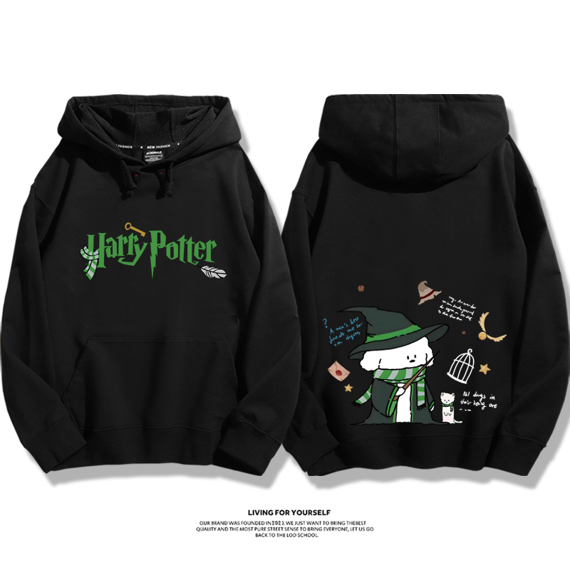 哈利波特聯名線條小狗2023秋冬新款親子情侶裝薄絨款連帽衛衣