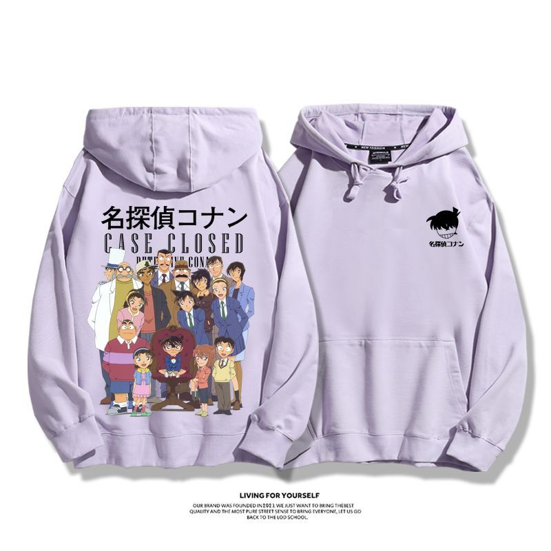名偵探柯南聯名衛衣2024秋冬新款親子情侶裝薄絨款連帽衛衣