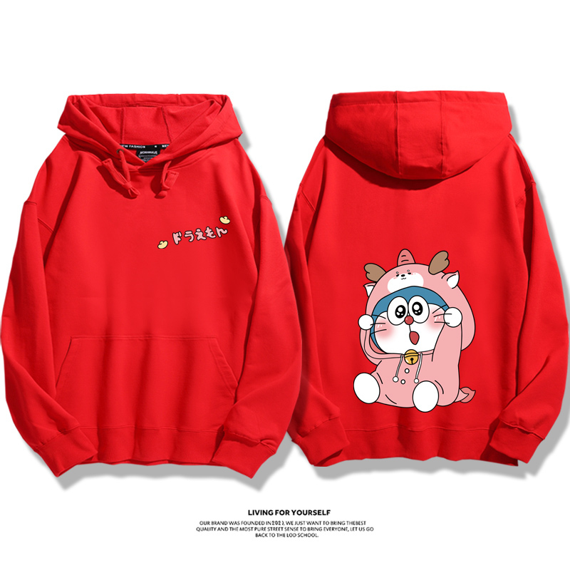 Q版龍年叮噹貓聯名衛衣2024秋冬新款親子情侶裝薄絨款連帽衛衣