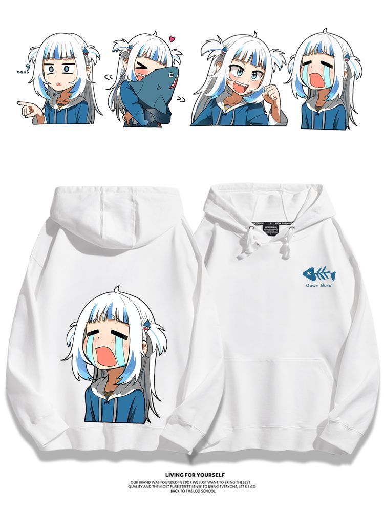 Gawr Gura聯名衛衣2023秋冬新款親子情侶裝薄絨款連帽衛衣