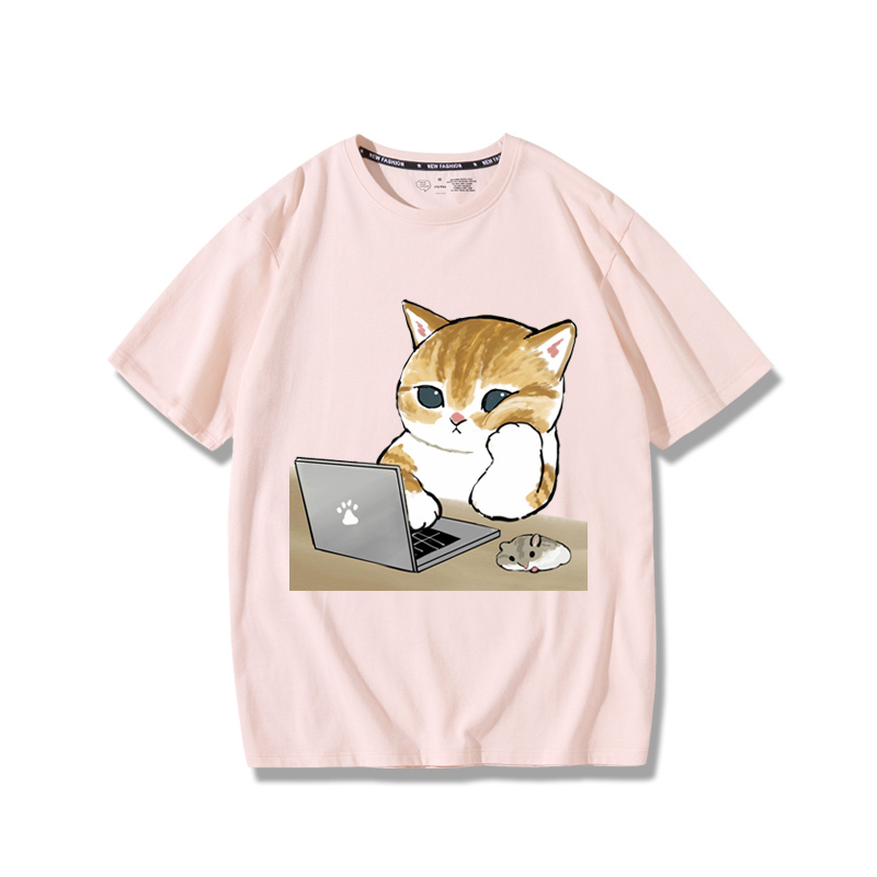 上班族貓咪2024親子情侶男女同款 純棉T恤