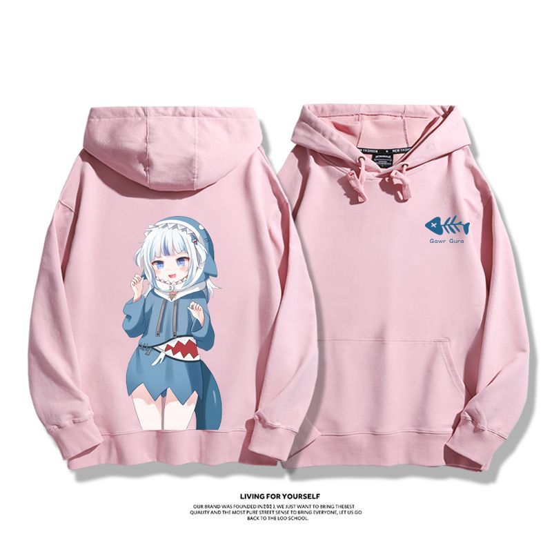 Gawr Gura聯名衛衣2023秋冬新款親子情侶裝薄絨款連帽衛衣