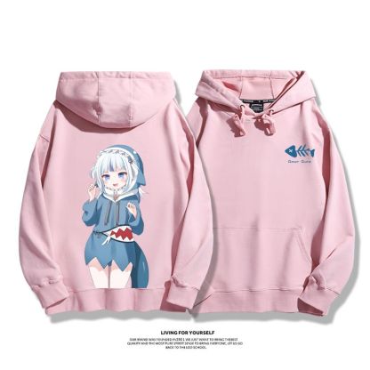 Gawr Gura聯名衛衣2023秋冬新款親子情侶裝薄絨款連帽衛衣