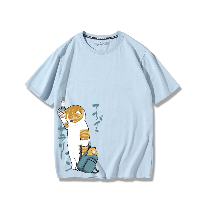 擠地鐵貓咪2024親子情侶男女同款 純棉T恤