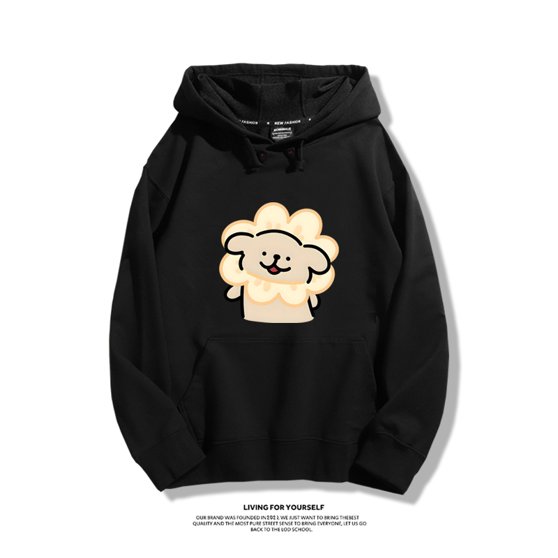 線條小狗聯名衛衣2023秋冬新款親子情侶裝薄絨款連帽衛衣