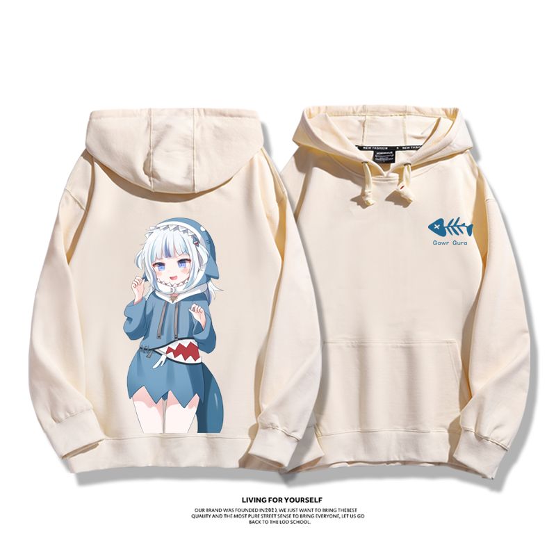 Gawr Gura聯名衛衣2023秋冬新款親子情侶裝薄絨款連帽衛衣