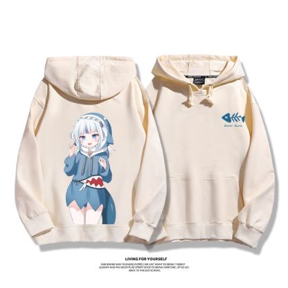 Gawr Gura聯名衛衣2023秋冬新款親子情侶裝薄絨款連帽衛衣