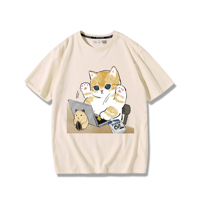 上班族貓咪2024親子情侶男女同款 純棉T恤