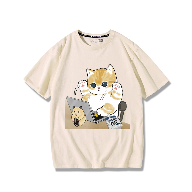上班族貓咪2024親子情侶男女同款 純棉T恤