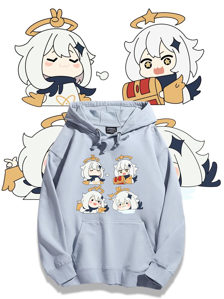 原神派蒙聯名衛衣2024秋冬新款親子情侶裝薄絨款連帽衛衣