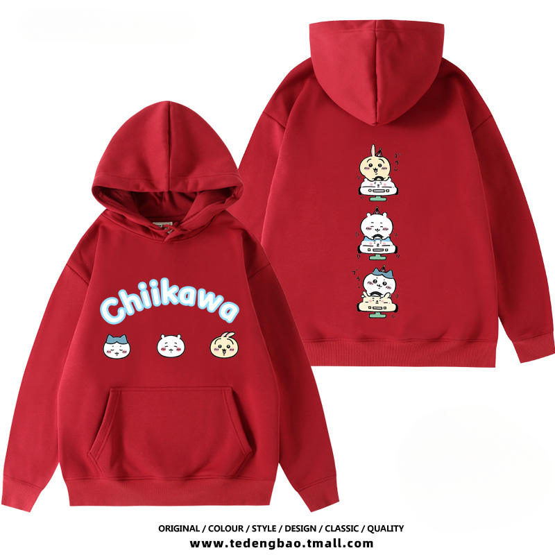 chiikawa 聯名衛衣2024秋冬新款親子情侶裝薄絨款連帽衛衣