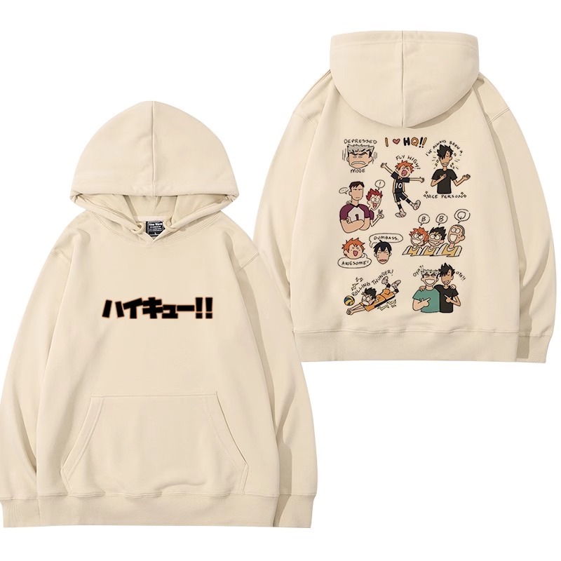 排球少年聯名衛衣2024秋冬新款親子情侶裝薄絨款連帽衛衣