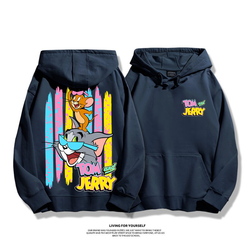 貓和老鼠聯名衛衣2023秋冬新款親子情侶裝薄絨款連帽衛衣