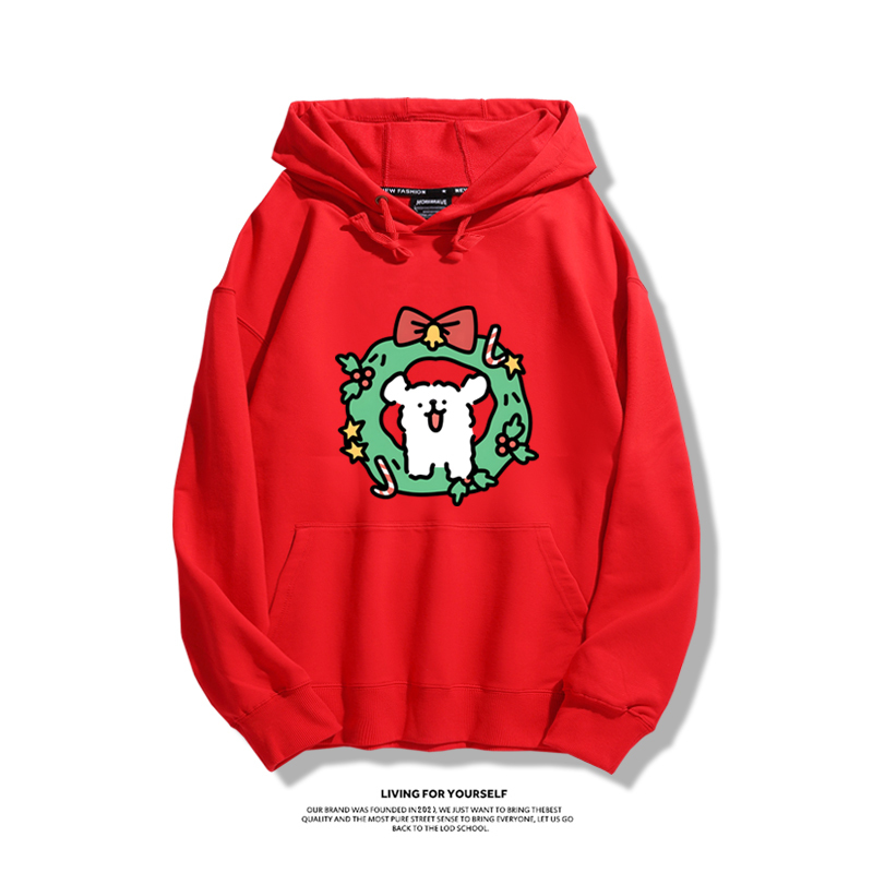 線條小狗聯名衛衣2023秋冬新款親子情侶裝薄絨款連帽衛衣