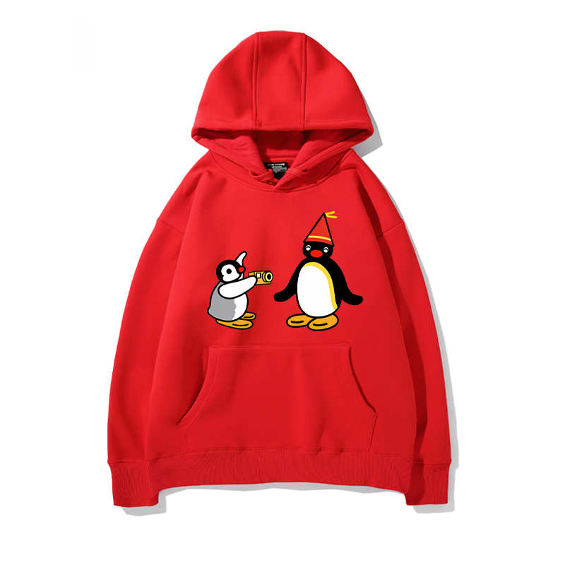 企鵝家族PINGU 聯名衛衣2024秋冬新款親子情侶裝薄絨款連帽衛衣