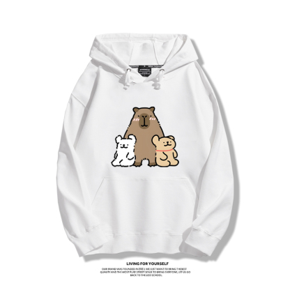 萌系卡皮巴拉x線條小狗2023秋冬新款親子情侶裝薄絨款連帽衛衣
