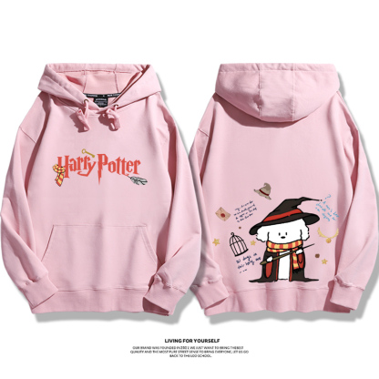 哈利波特聯名線條小狗2023秋冬新款親子情侶裝薄絨款連帽衛衣