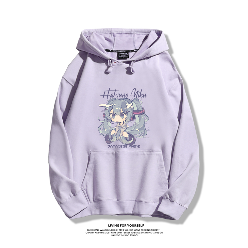 Q版初音未來聯名衛衣2023秋冬新款親子情侶裝薄絨款連帽衛衣