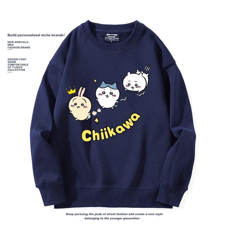 Chiikawa聯名衛衣2024秋冬新款親子情侶裝薄絨款連帽衛衣