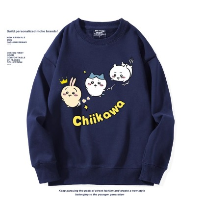 Chiikawa聯名衛衣2024秋冬新款親子情侶裝薄絨款連帽衛衣