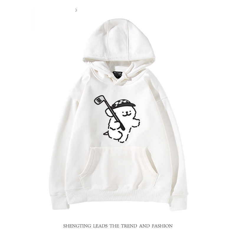 線條小狗 2024秋冬新款親子情侶裝薄絨款連帽衛衣