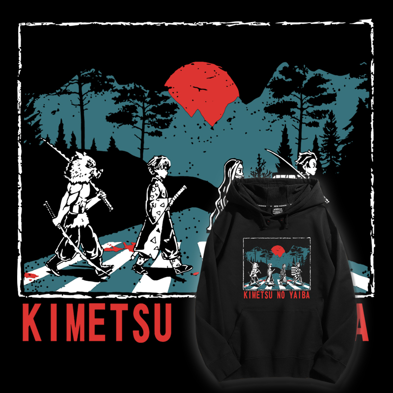 鬼滅之刃聯名衛衣2023秋冬新款親子情侶裝薄絨款連帽衛衣