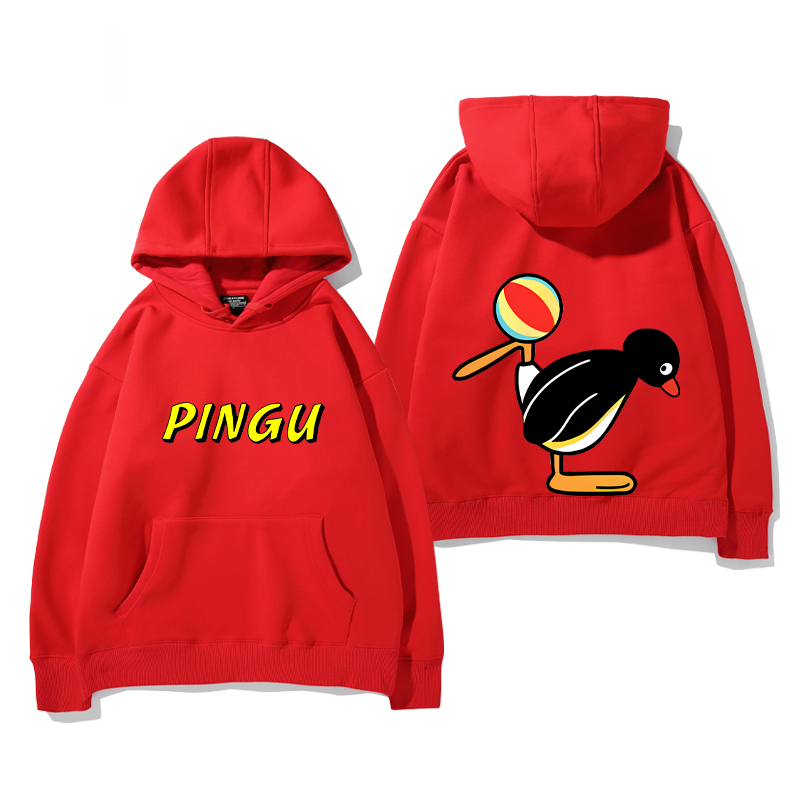 企鵝家族PINGU 聯名衛衣2024秋冬新款親子情侶裝薄絨款連帽衛衣