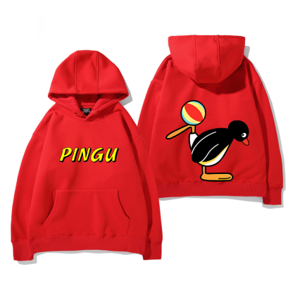 企鵝家族PINGU 聯名衛衣2024秋冬新款親子情侶裝薄絨款連帽衛衣
