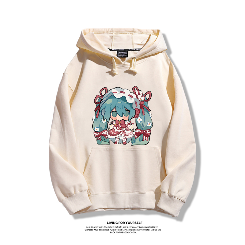 日系Q版初音未來聯名衛衣2023秋冬新款親子情侶裝薄絨款連帽衛衣