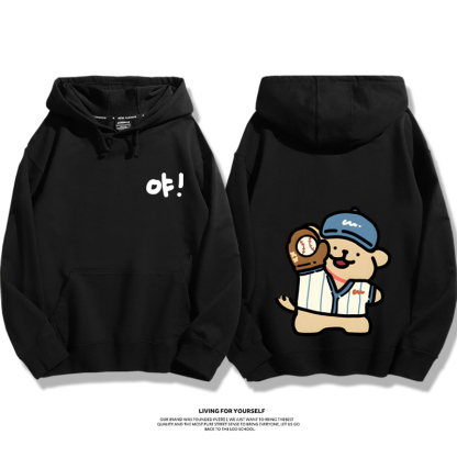 線條小狗聯名衛衣2023秋冬新款親子情侶裝薄絨款連帽衛衣