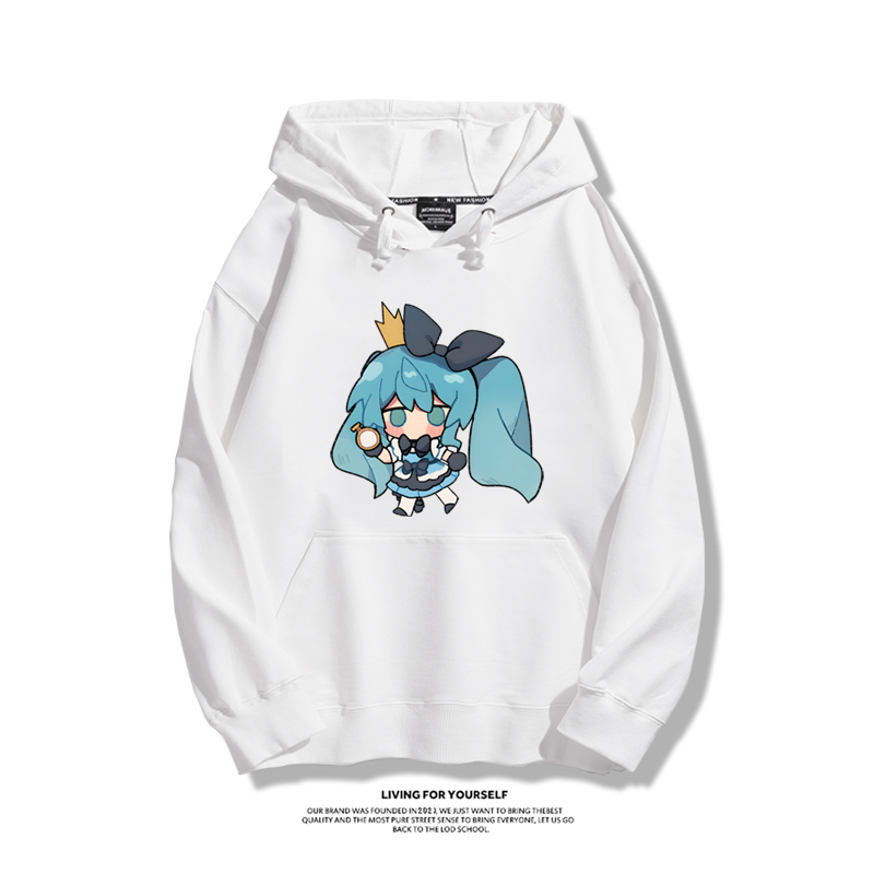 日系Q版初音未來聯名衛衣2023秋冬新款親子情侶裝薄絨款連帽衛衣