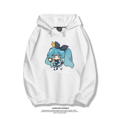 日系Q版初音未來聯名衛衣2023秋冬新款親子情侶裝薄絨款連帽衛衣