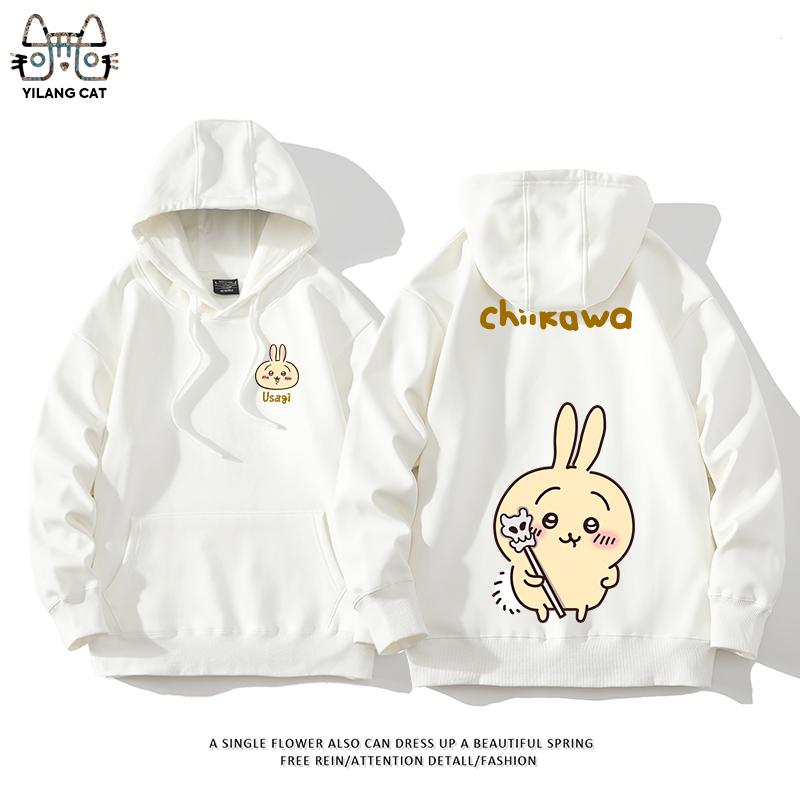 Chiikawa聯名衛衣2024秋冬新款親子情侶裝薄絨款連帽衛衣