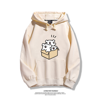 線條小狗手繪聯名衛衣2023秋冬新款親子情侶裝薄絨款連帽衛衣