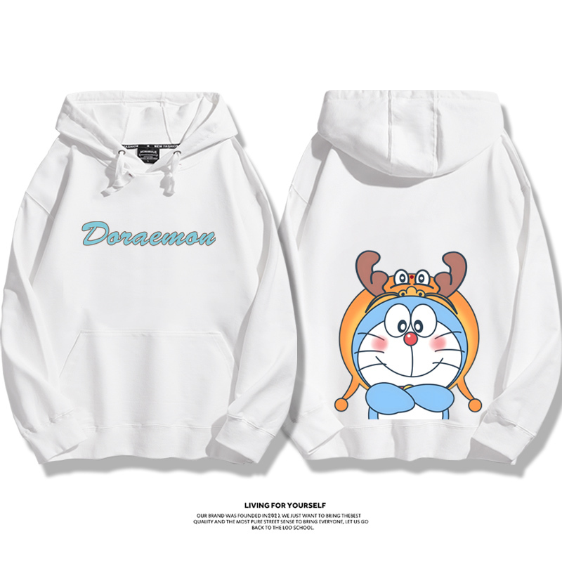 叮當貓聯名龍年衛衣2024秋冬新款親子情侶裝薄絨款連帽衛衣