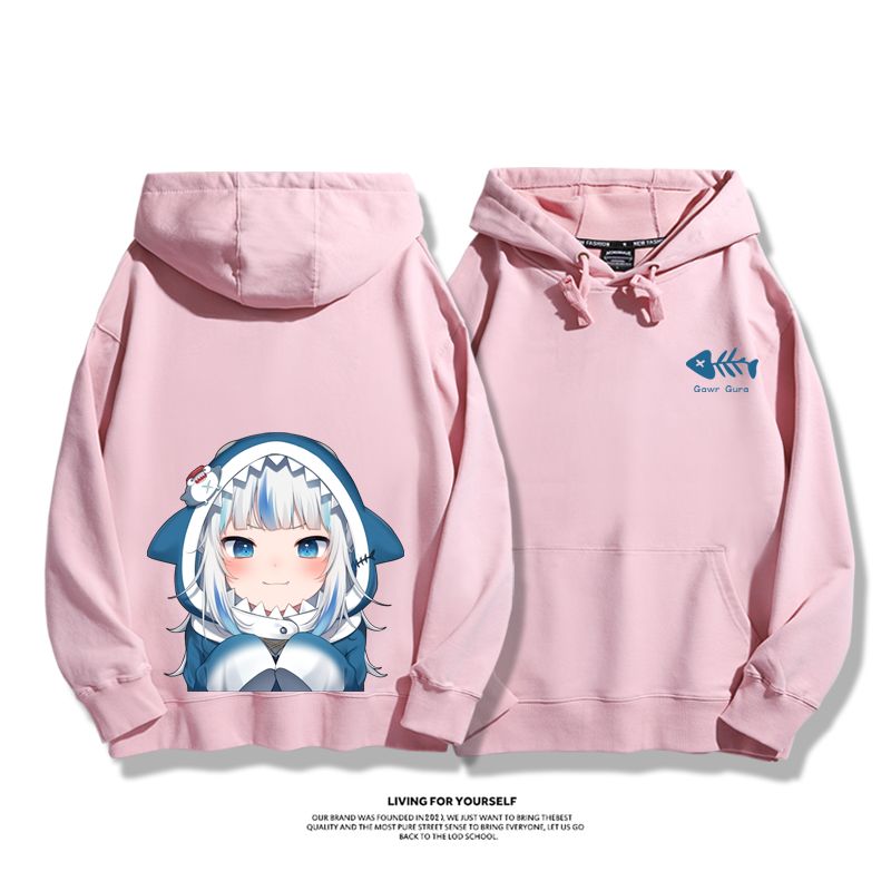 Gawr Gura聯名衛衣2023秋冬新款親子情侶裝薄絨款連帽衛衣
