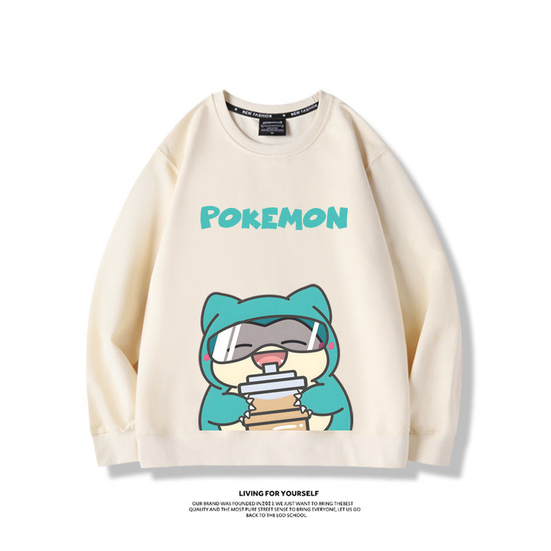 寶可夢喝奶茶2024親子情侶裝 圓領長袖