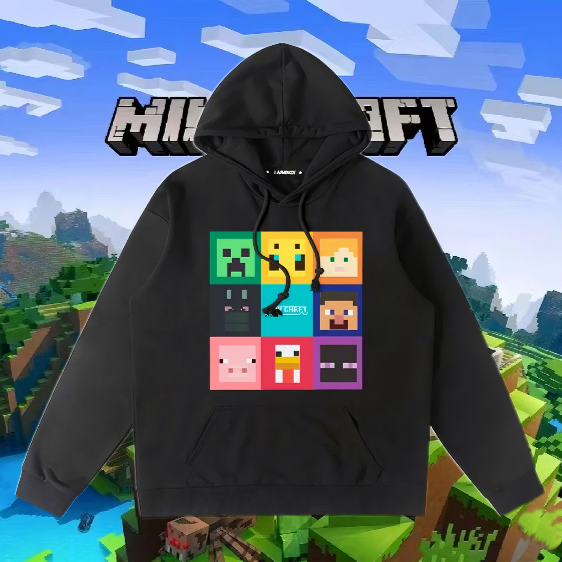 Minecraft我的世界聯名衛衣2024秋冬新款親子情侶裝薄絨款連帽衛衣