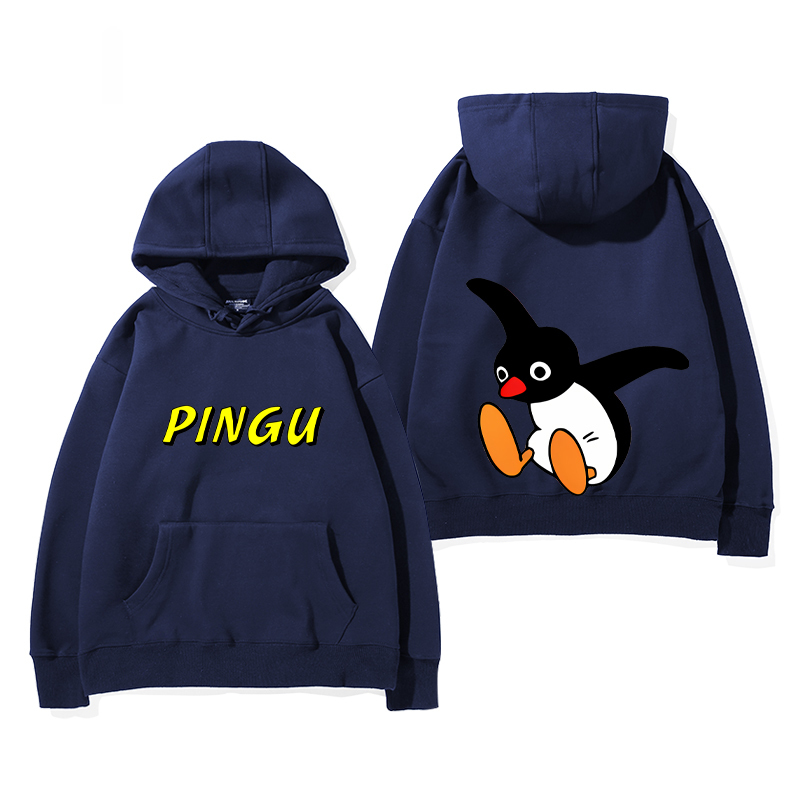 企鵝家族PINGU 聯名衛衣2024秋冬新款親子情侶裝薄絨款連帽衛衣