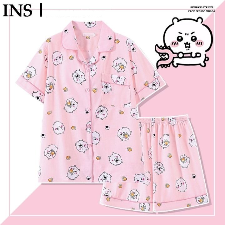 日系吉伊卡哇chiikawa睡衣女短袖T恤夏季純棉可愛烏薩奇家居服