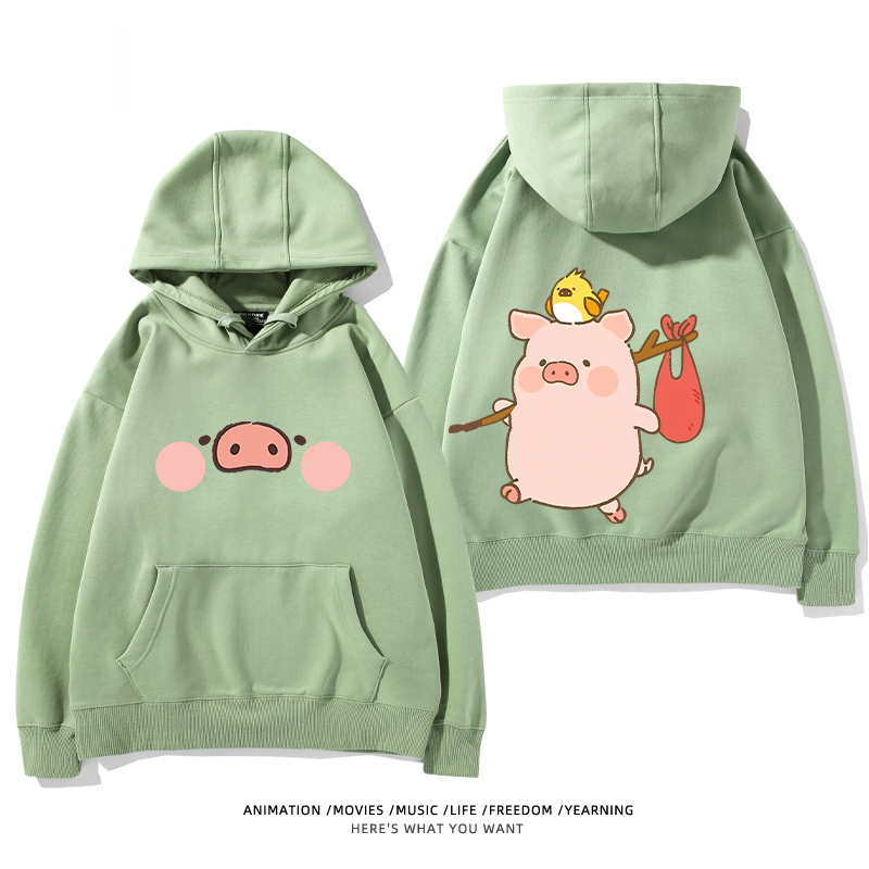 LULU豬 聯名衛衣2024秋冬新款親子情侶裝薄絨款連帽衛衣