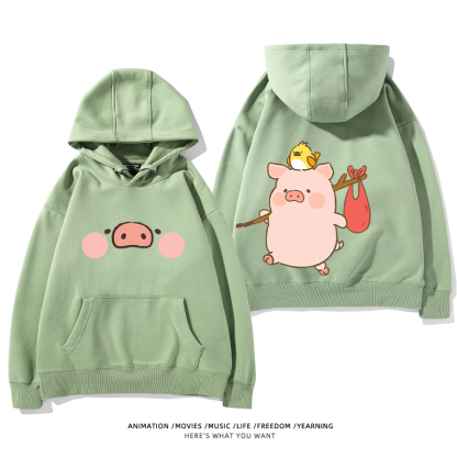 LULU豬 聯名衛衣2024秋冬新款親子情侶裝薄絨款連帽衛衣