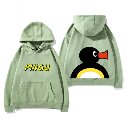 企鵝家族PINGU 聯名衛衣2024秋冬新款親子情侶裝薄絨款連帽衛衣